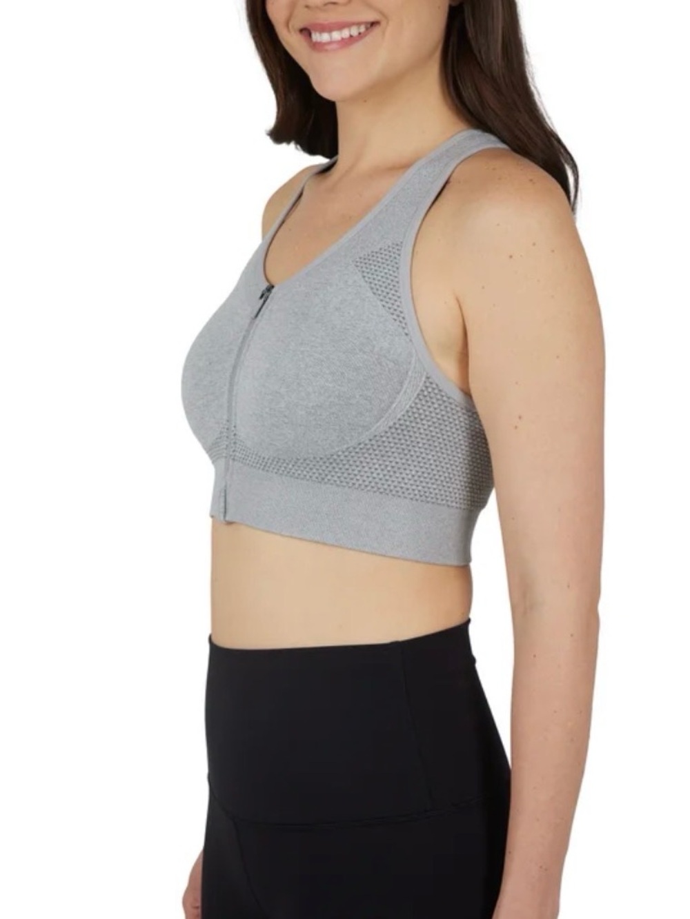 NWOT Reflex Women's Seamless Front Zip Sports Bra in Heather Gray Size S